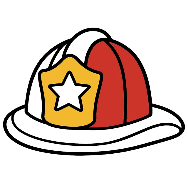 A helmet coloring page, half colored in red and yellow