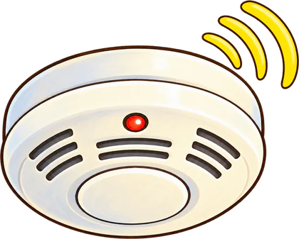 A smoke alarm, chirping