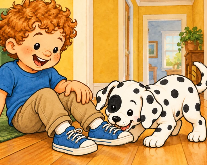 Pepper sniffs Freddy's sneakers