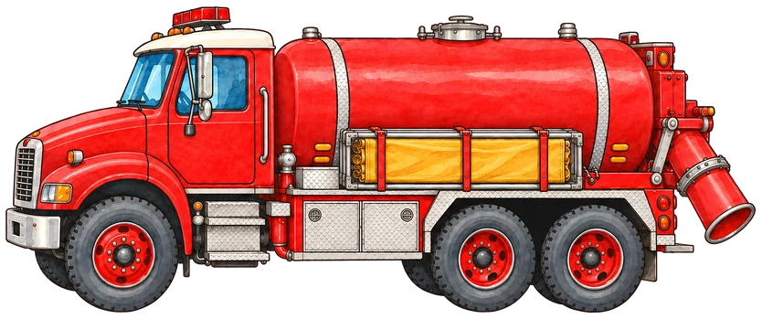 A water tender with a big round water tank
