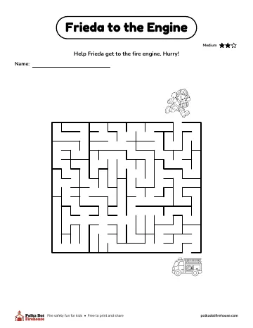 A square maze from Frieda to the fire engine