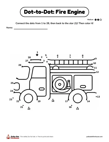 A dot-to-dot from 1 to 30 that makes a fire engine