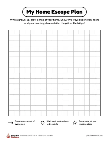 A grid to draw a map of your home with two ways out and a meeting place