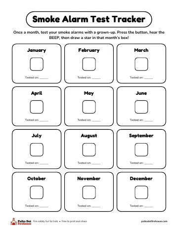 A box for each month to mark when you test your smoke alarms