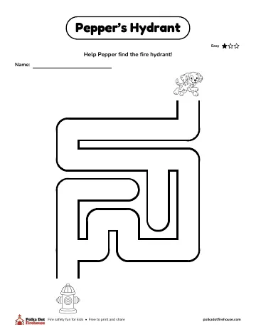 An easy maze from Pepper at the top to a fire hydrant at the bottom