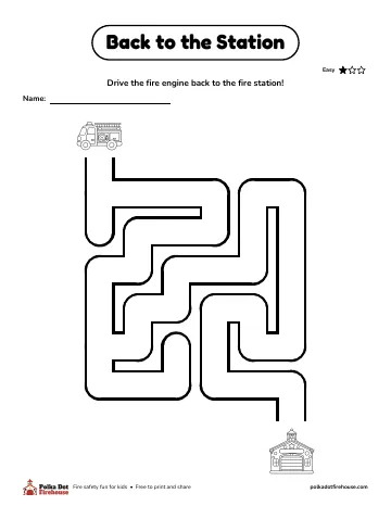 An easy maze from the fire engine to the fire station