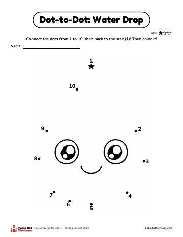 A dot-to-dot from 1 to 10 that makes a smiling water drop