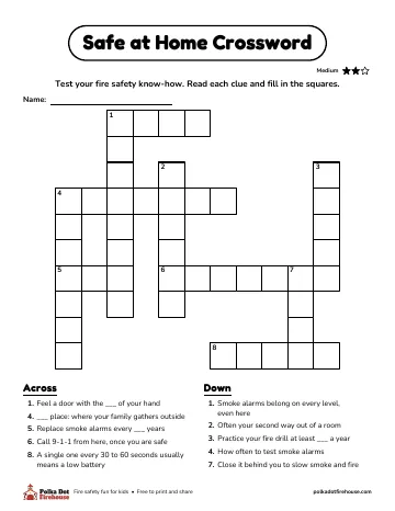 A crossword about home fire safety, with clues across and down