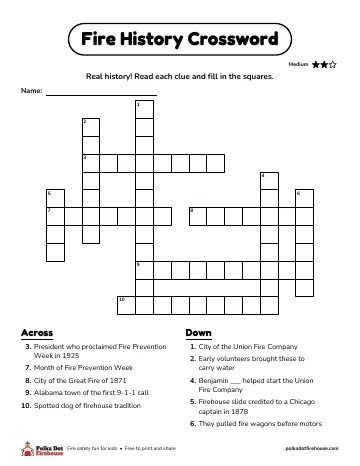 A crossword about real fire history, with clues across and down