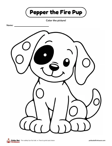 Pepper sitting and smiling, with spots to color