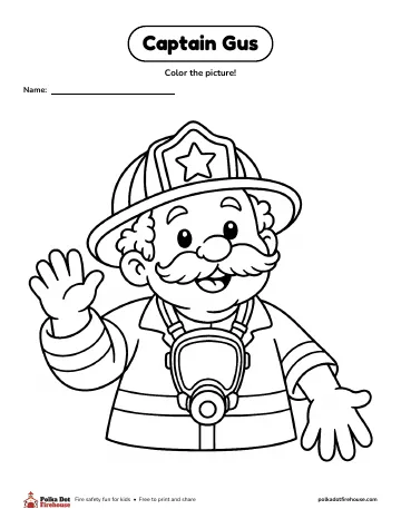 A coloring page of Captain Gus, waving