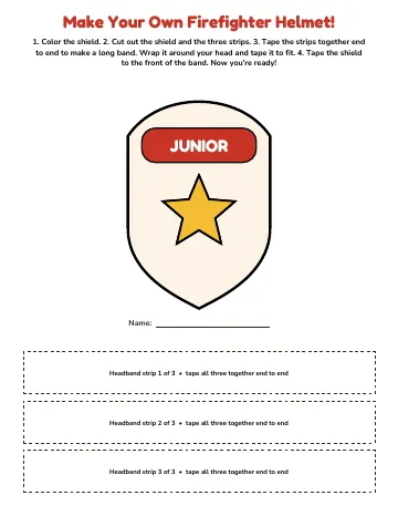 A red and yellow helmet shield with a star and three headband strips to cut out