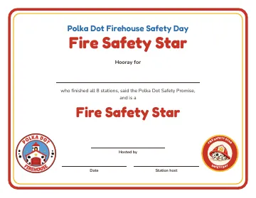 A Fire Safety Star certificate with a line for the child's name